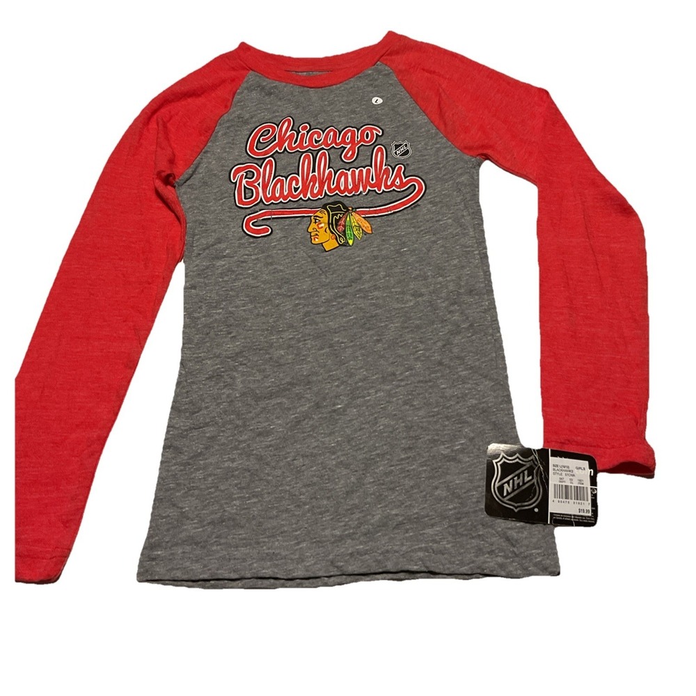 NHL Chicago Blackhawks Girl's Long Sleeve T-shirt Gray And Red- Large